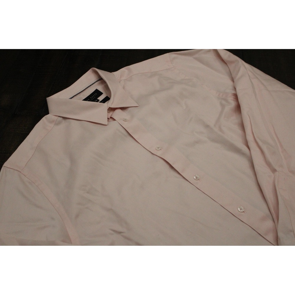 Ted Baker Shirt Mens 16 32/33 Pink Solid Slim Fit Dress Long Sleeve Business